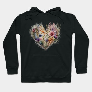 Floral Garden Botanical Print with wild flowers Heart Valentines Hoodie